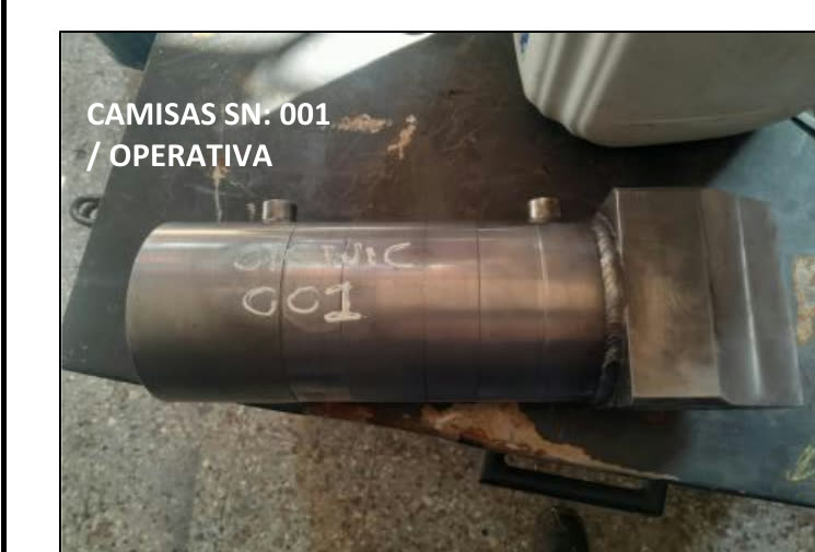 Fotografía del registro fotográfico del propio informe: camisa para gato hidráulico SN:001, condición operativa